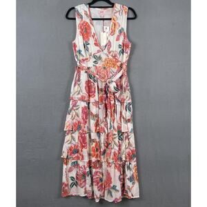 Banjanan Dress Womens Large Eliza Rose Garden Floral Sleeveless Tiered Summer